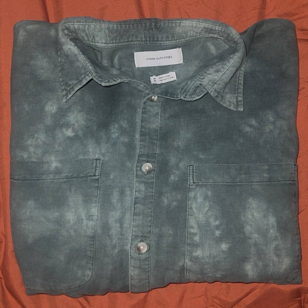 Urban Outfitters LS Acid Washed Button Down Shirt w/ Distressed Sleeves